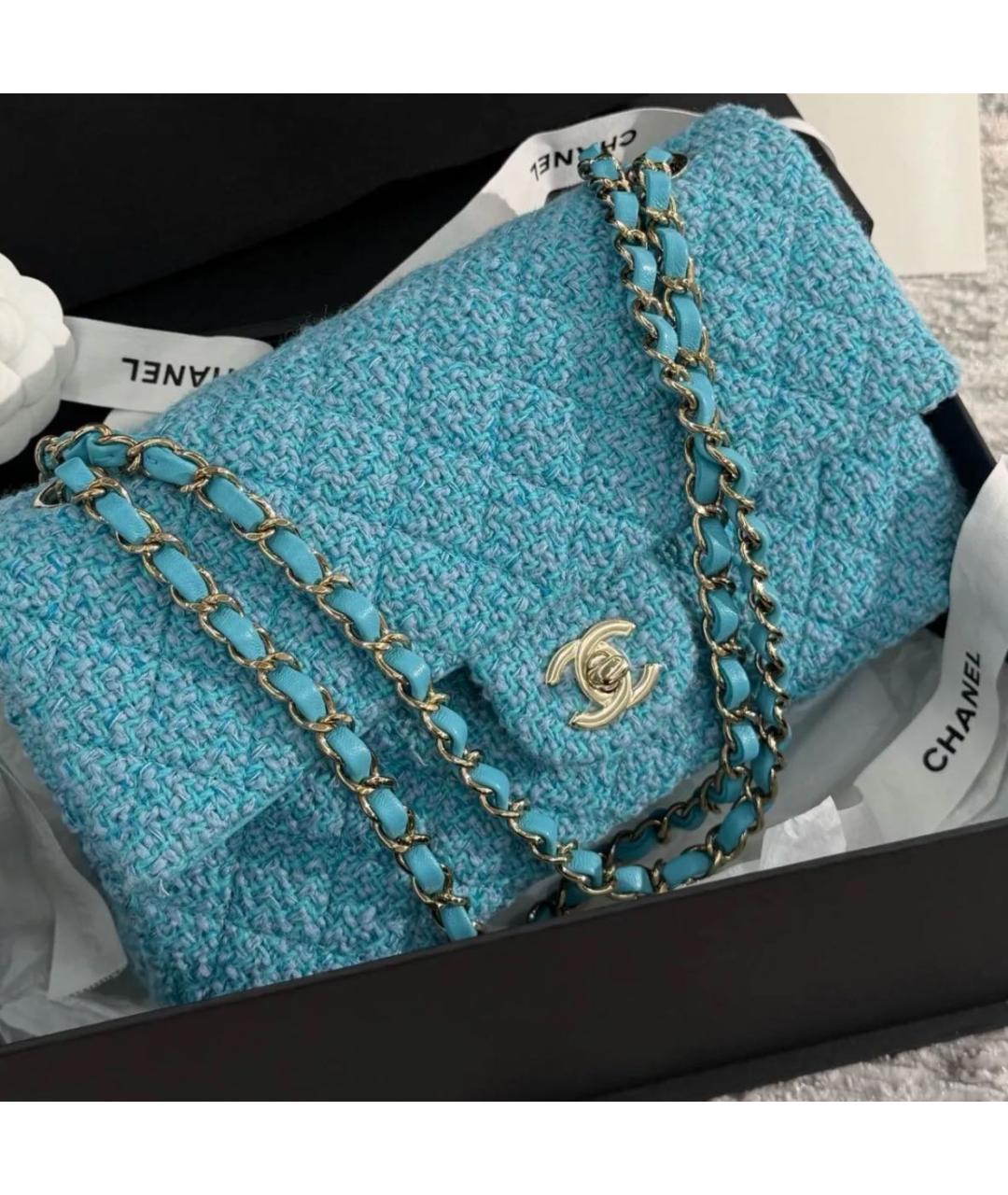 CHANEL Бирюзовая твидовая сумка через плечо, фото 2