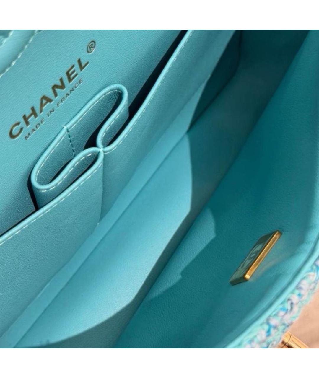 CHANEL Бирюзовая твидовая сумка через плечо, фото 5