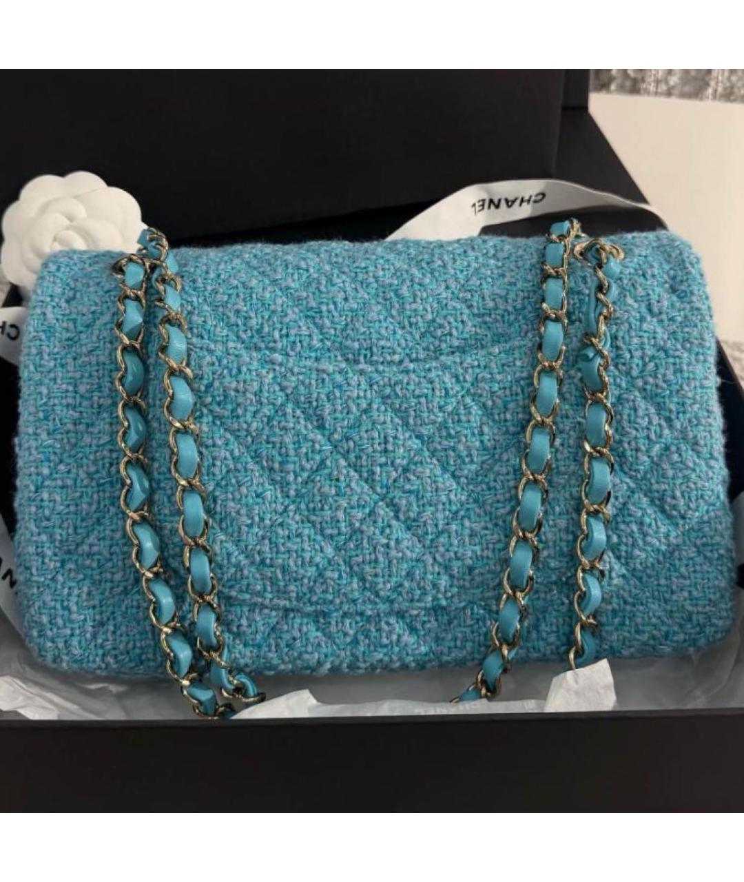 CHANEL Бирюзовая твидовая сумка через плечо, фото 3