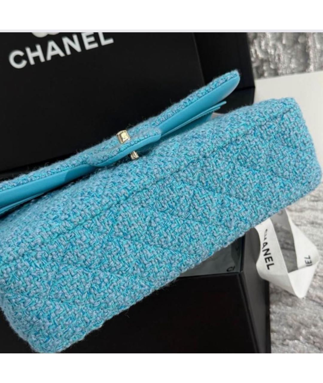 CHANEL Бирюзовая твидовая сумка через плечо, фото 4