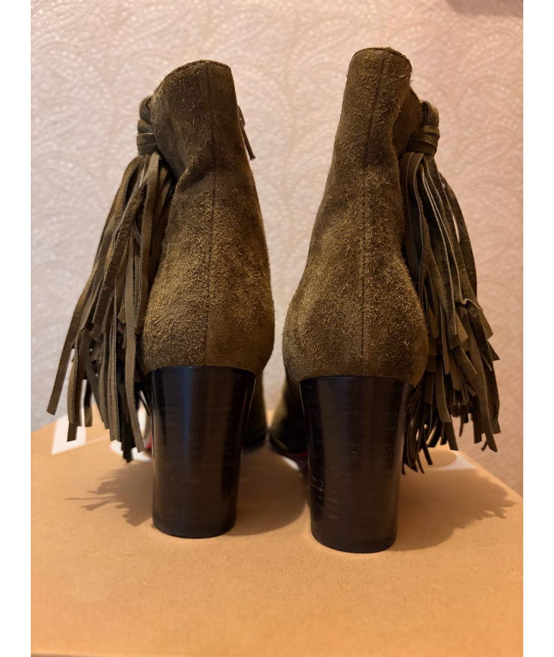 CHRISTIAN LOUBOUTIN Хаки замшевые ботильоны, фото 3