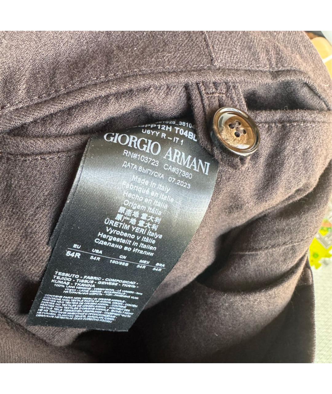 GIORGIO ARMANI Коричневые шерстяные брюки чинос, фото 4