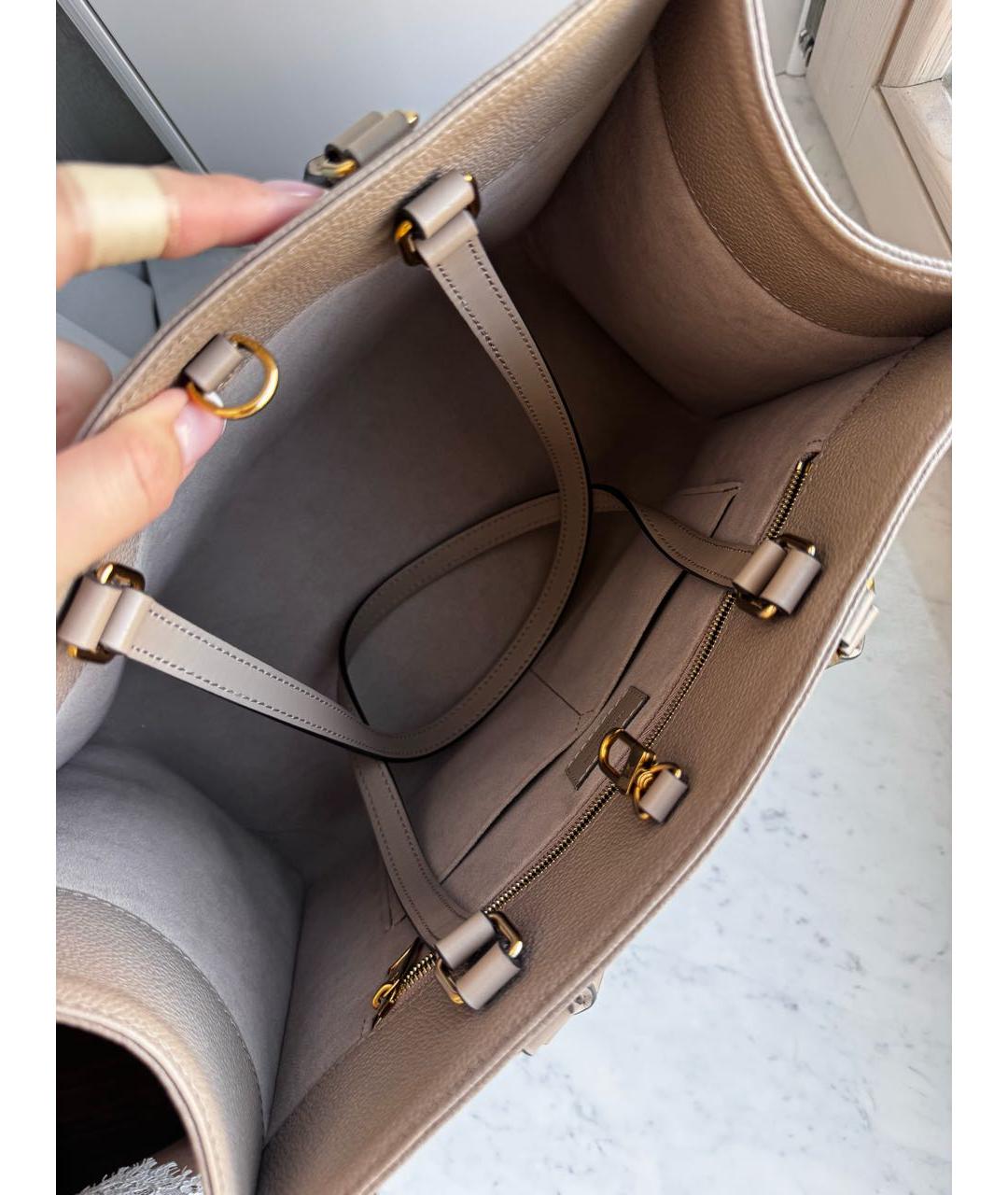 LOUIS VUITTON Бежевая кожаная сумка тоут, фото 8