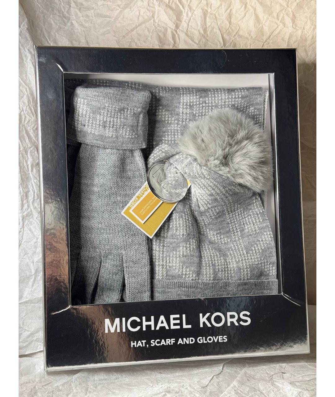 MICHAEL KORS Серый шерстяной шарф, фото 2