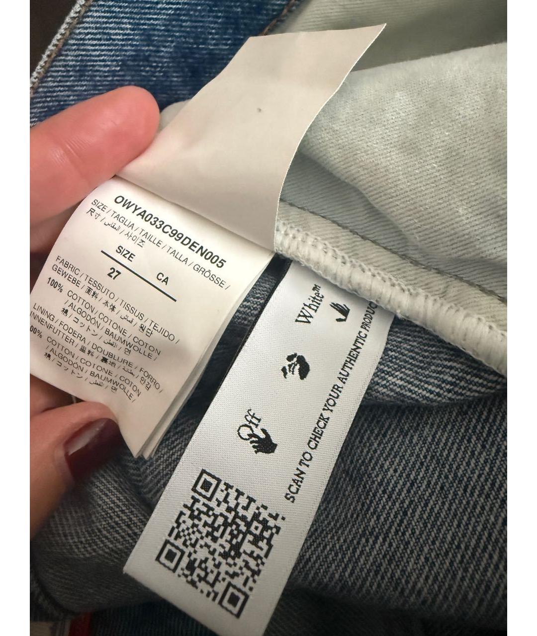 OFF-WHITE Синие хлопковые прямые джинсы, фото 4