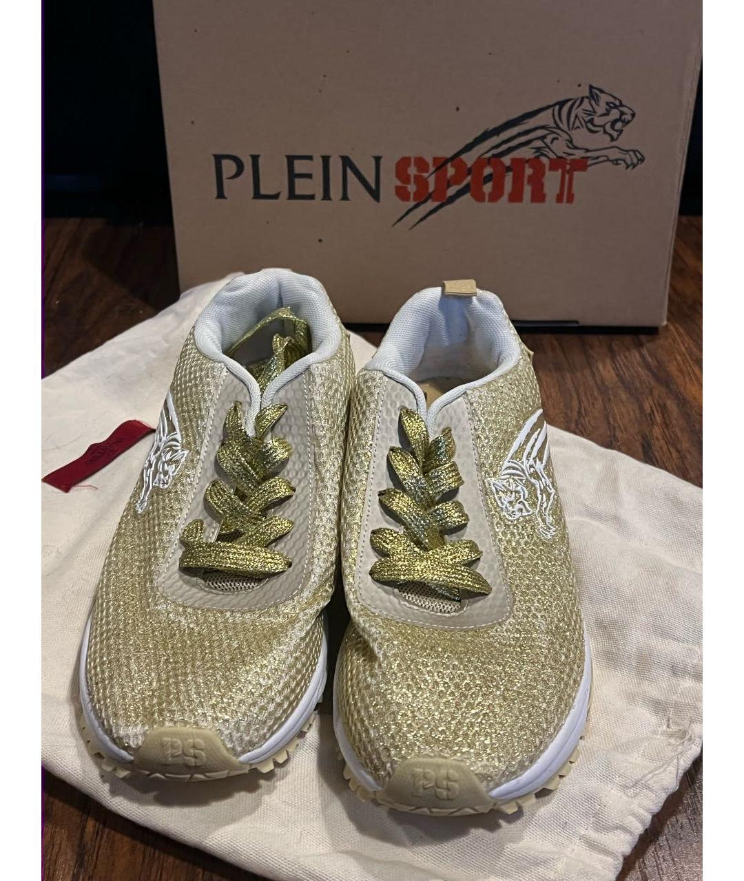 PLEIN SPORT Золотые текстильные кроссовки, фото 2