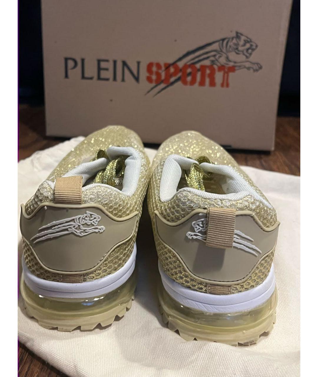 PLEIN SPORT Золотые текстильные кроссовки, фото 4