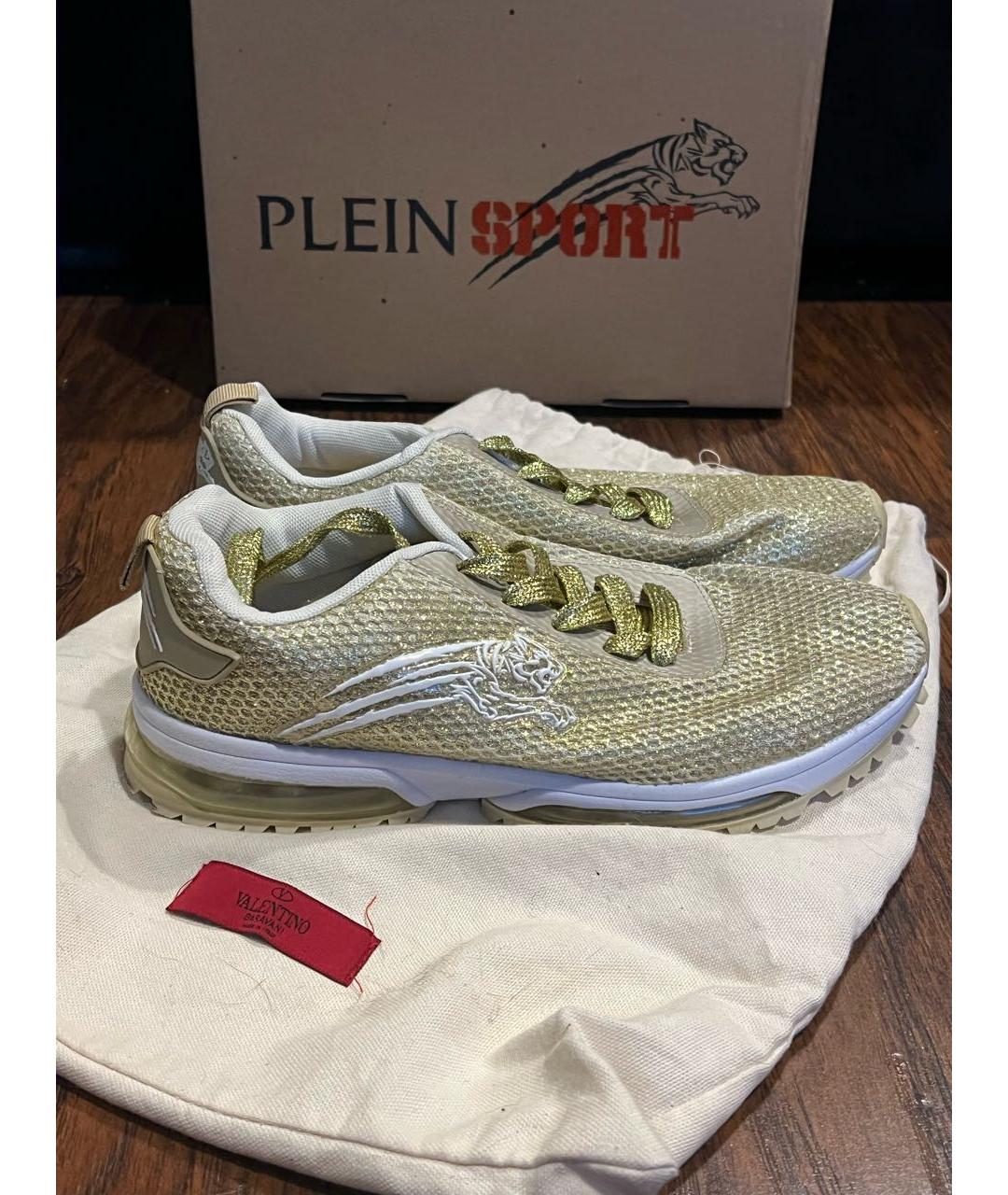 PLEIN SPORT Золотые текстильные кроссовки, фото 6