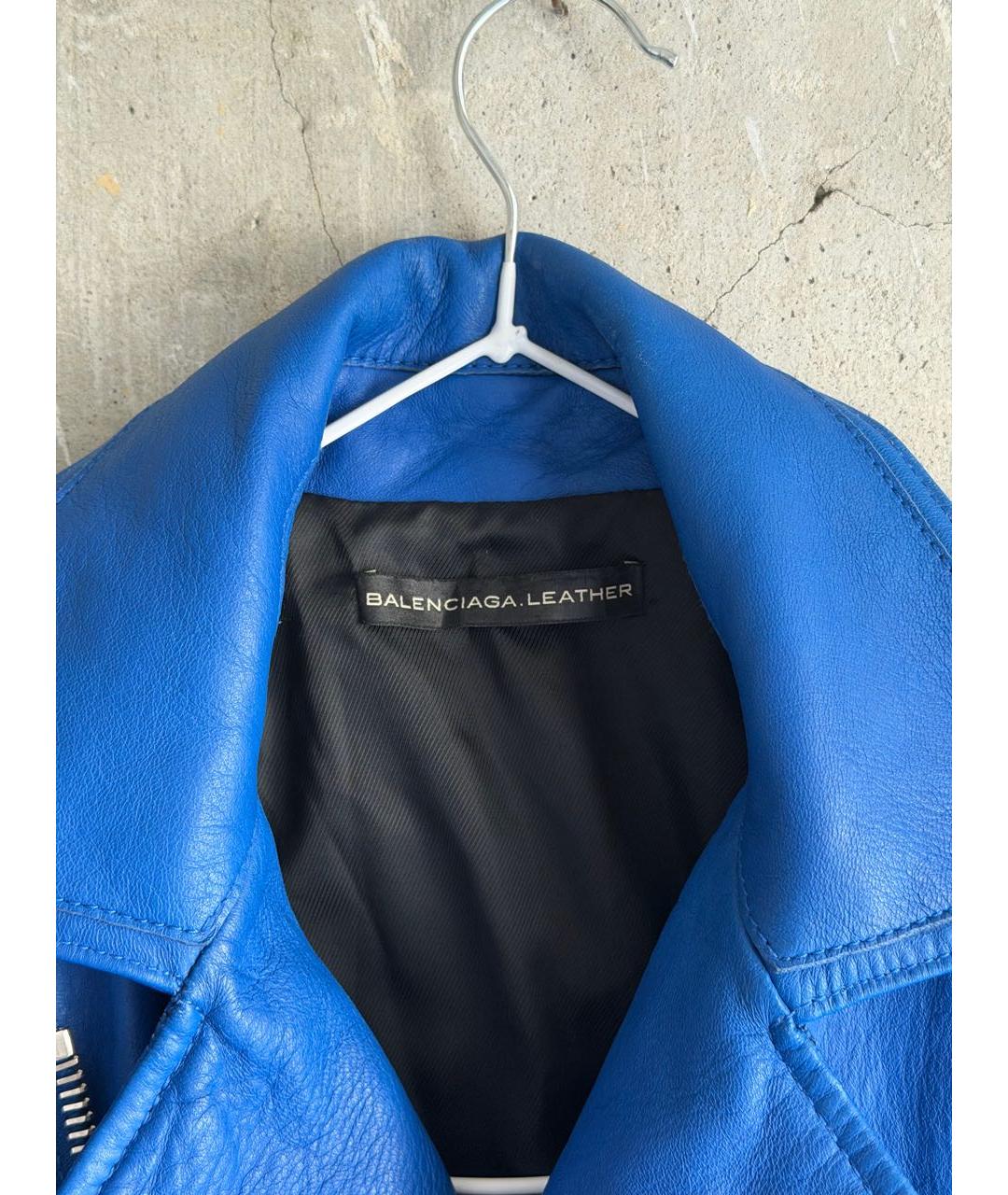 BALENCIAGA Синяя кожаная куртка, фото 3