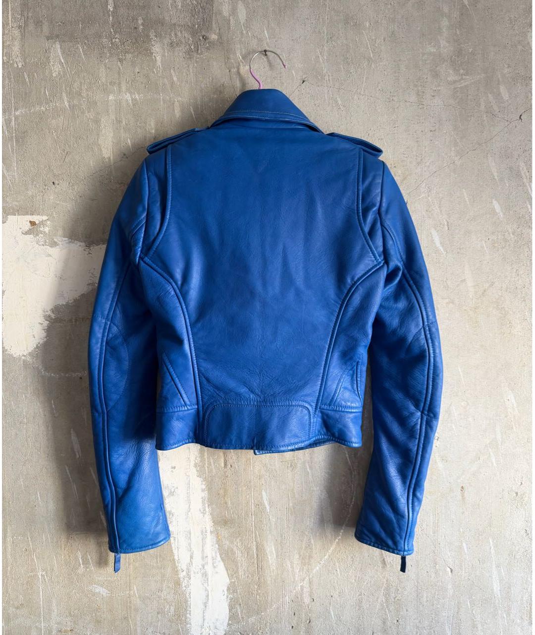 BALENCIAGA Синяя кожаная куртка, фото 2