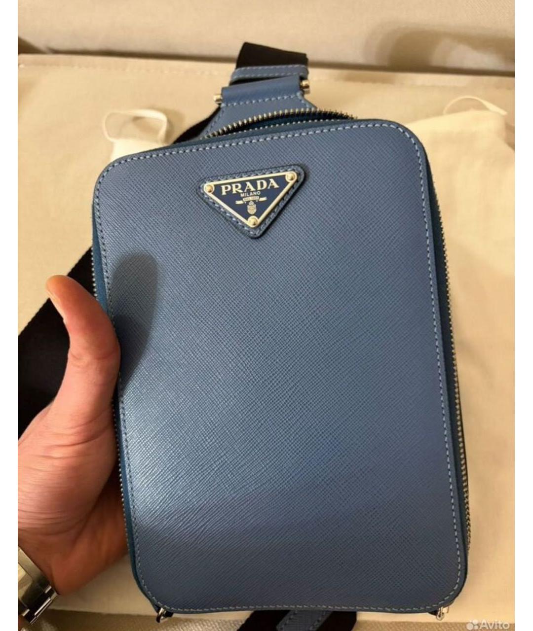 PRADA Синяя кожаная поясная сумка, фото 2
