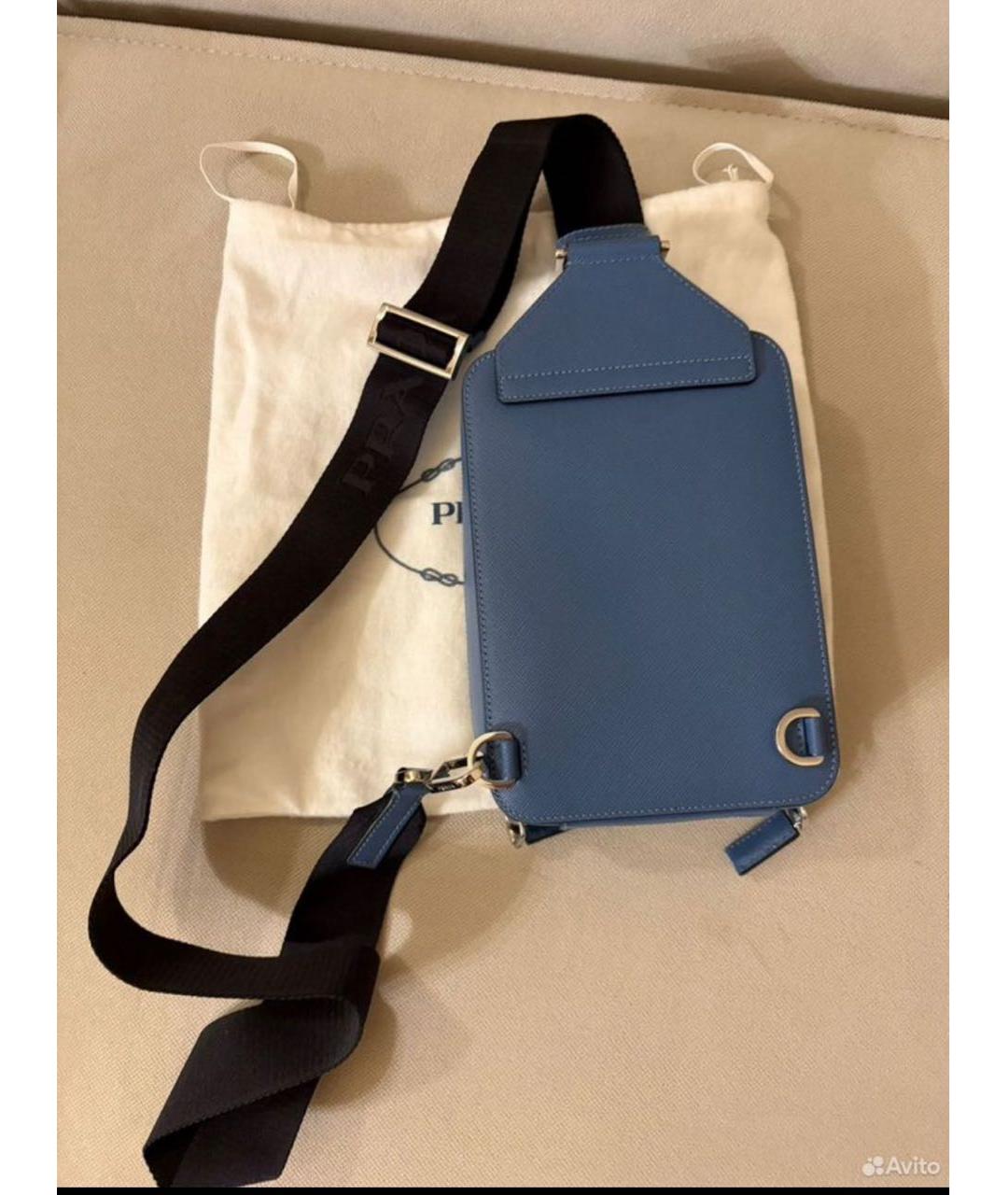 PRADA Синяя кожаная поясная сумка, фото 3