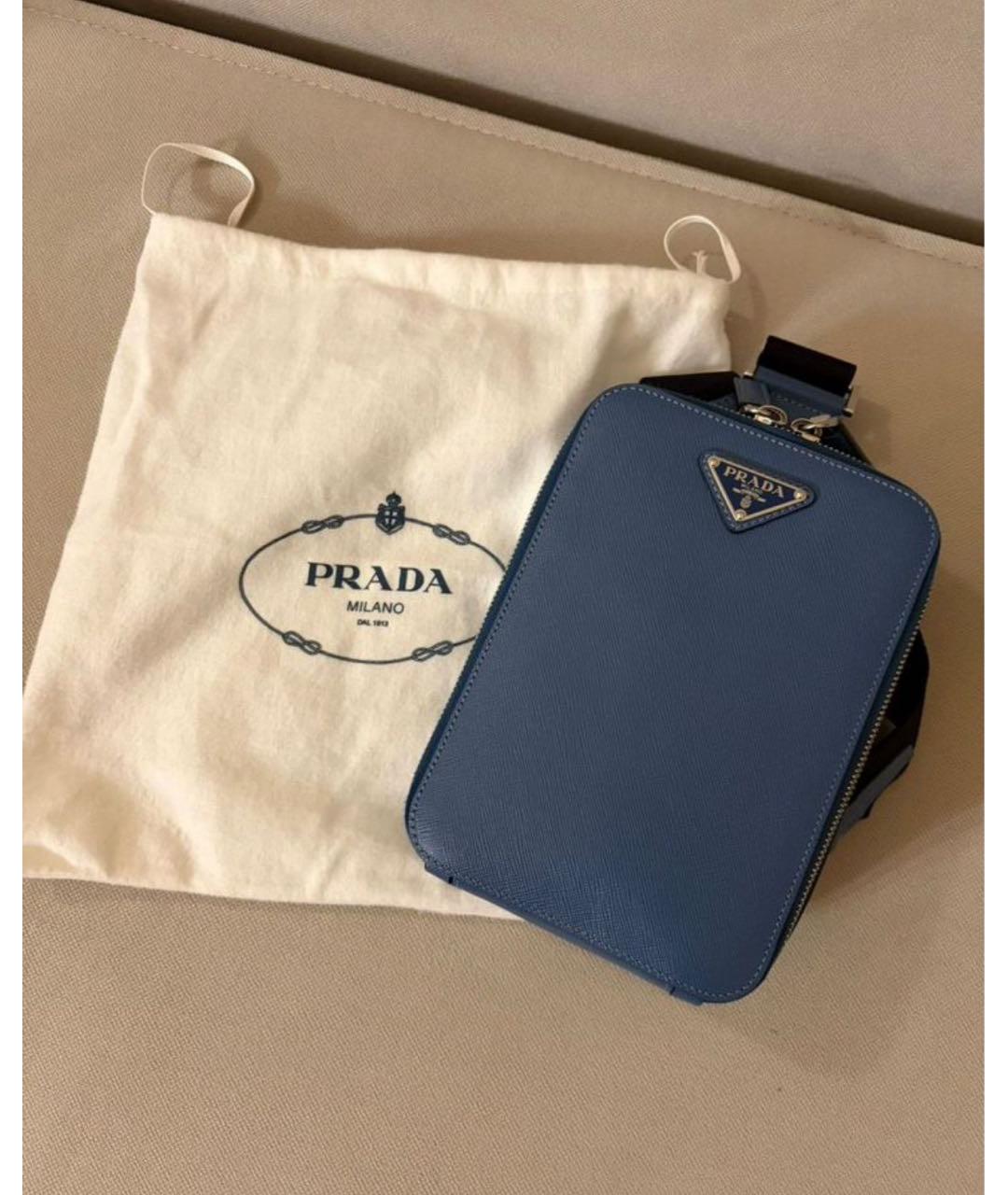 PRADA Синяя кожаная поясная сумка, фото 4