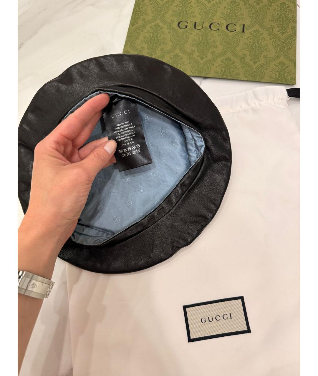GUCCI Черная кожаная кепка, фото 5