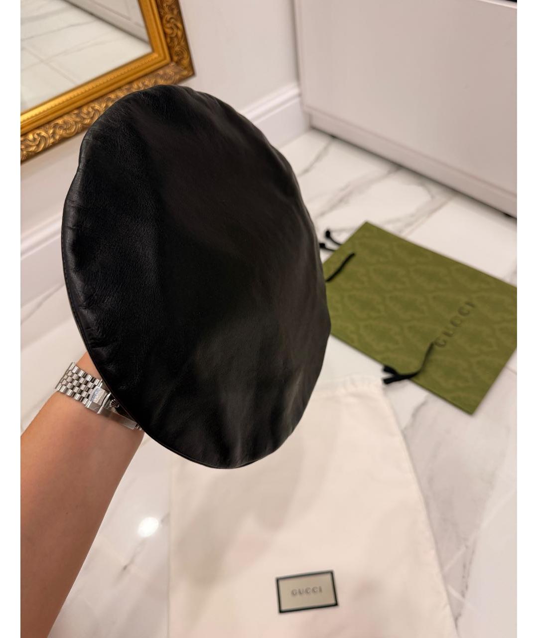 GUCCI Черная кожаная кепка, фото 4