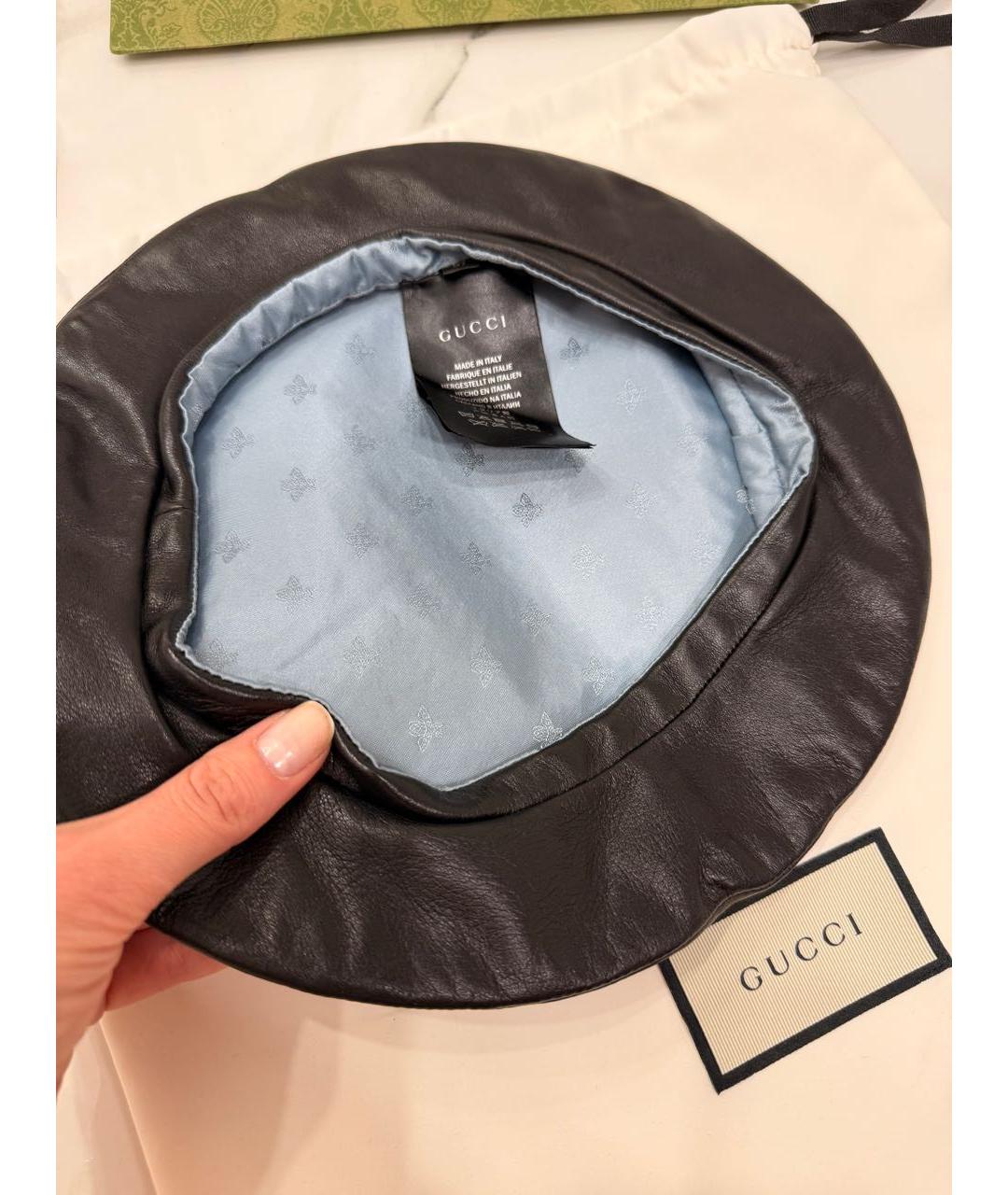GUCCI Черная кожаная кепка, фото 7