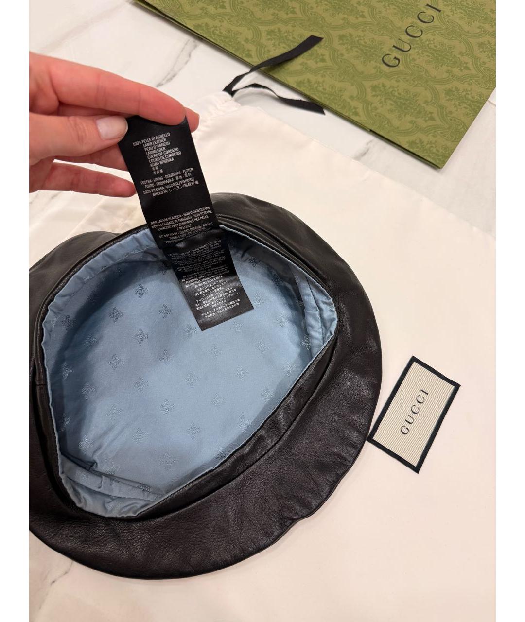 GUCCI Черная кожаная кепка, фото 8