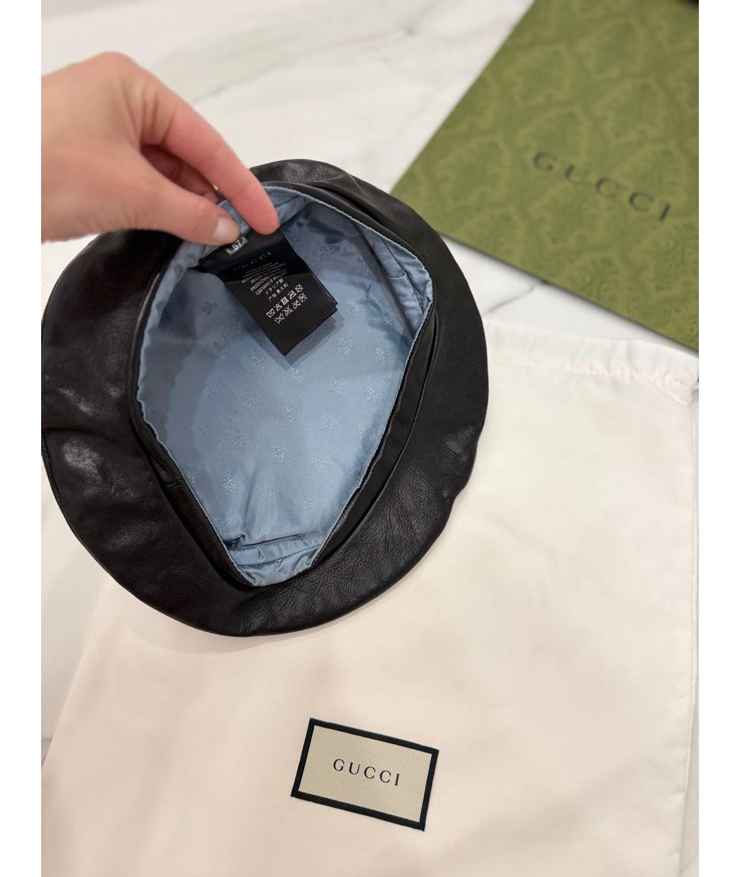 GUCCI Черная кожаная кепка, фото 6