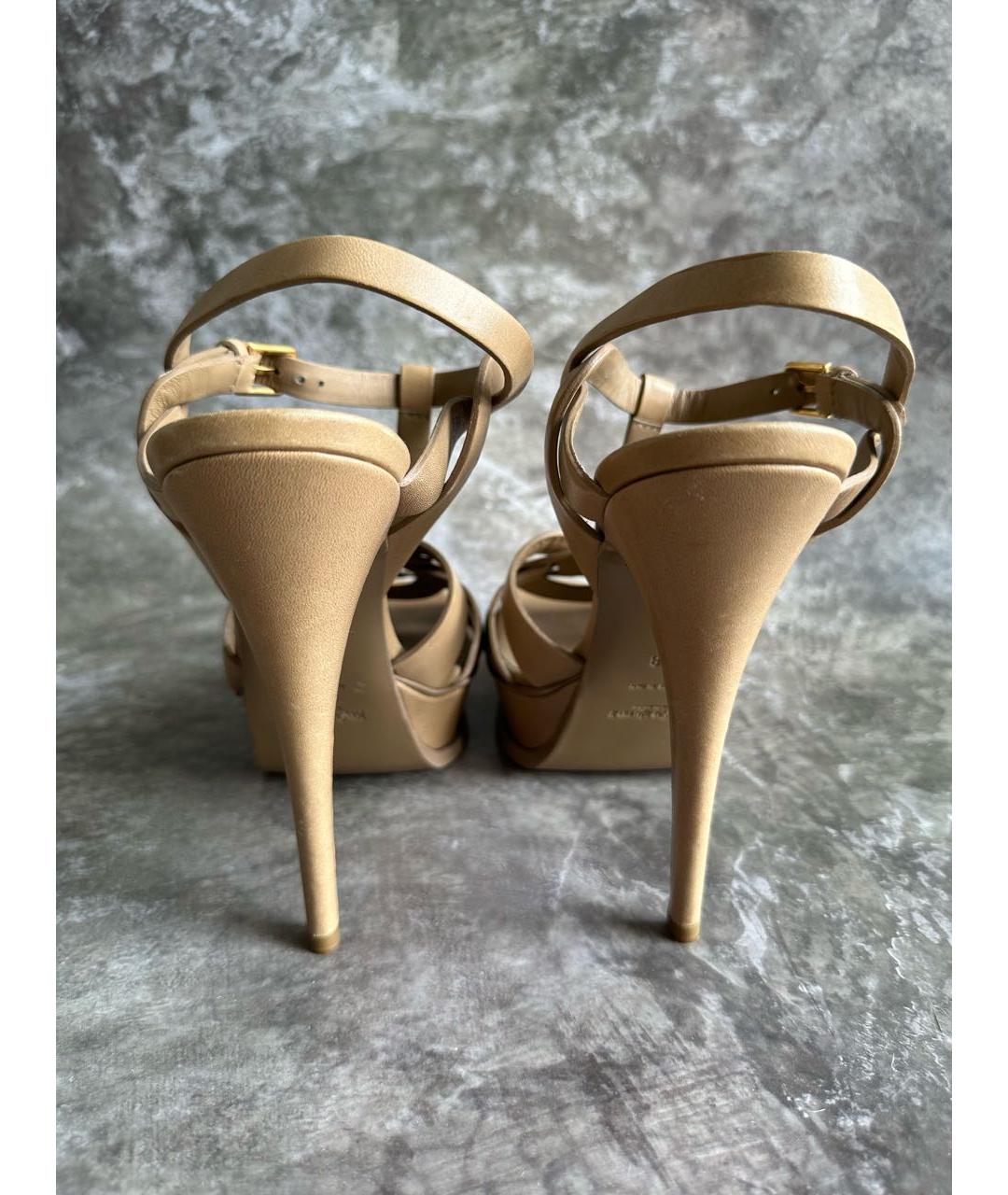 SAINT LAURENT Бежевые кожаные босоножки, фото 4