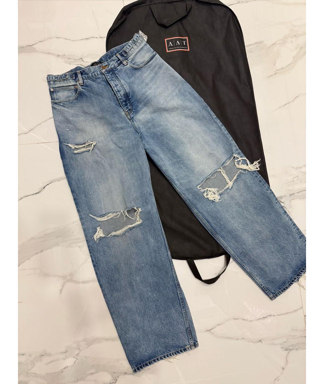 BALENCIAGA Голубые хлопковые прямые джинсы, фото 3