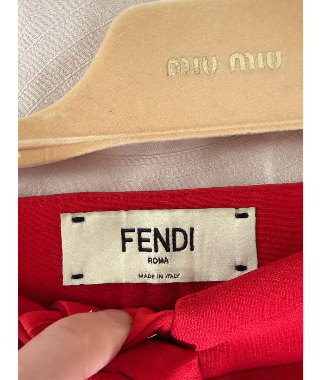FENDI Красные шерстяные брюки широкие, фото 3
