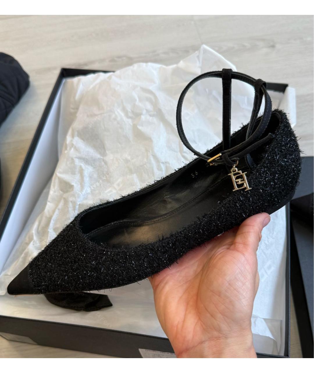 ELISABETTA FRANCHI Черные текстильные балетки, фото 8