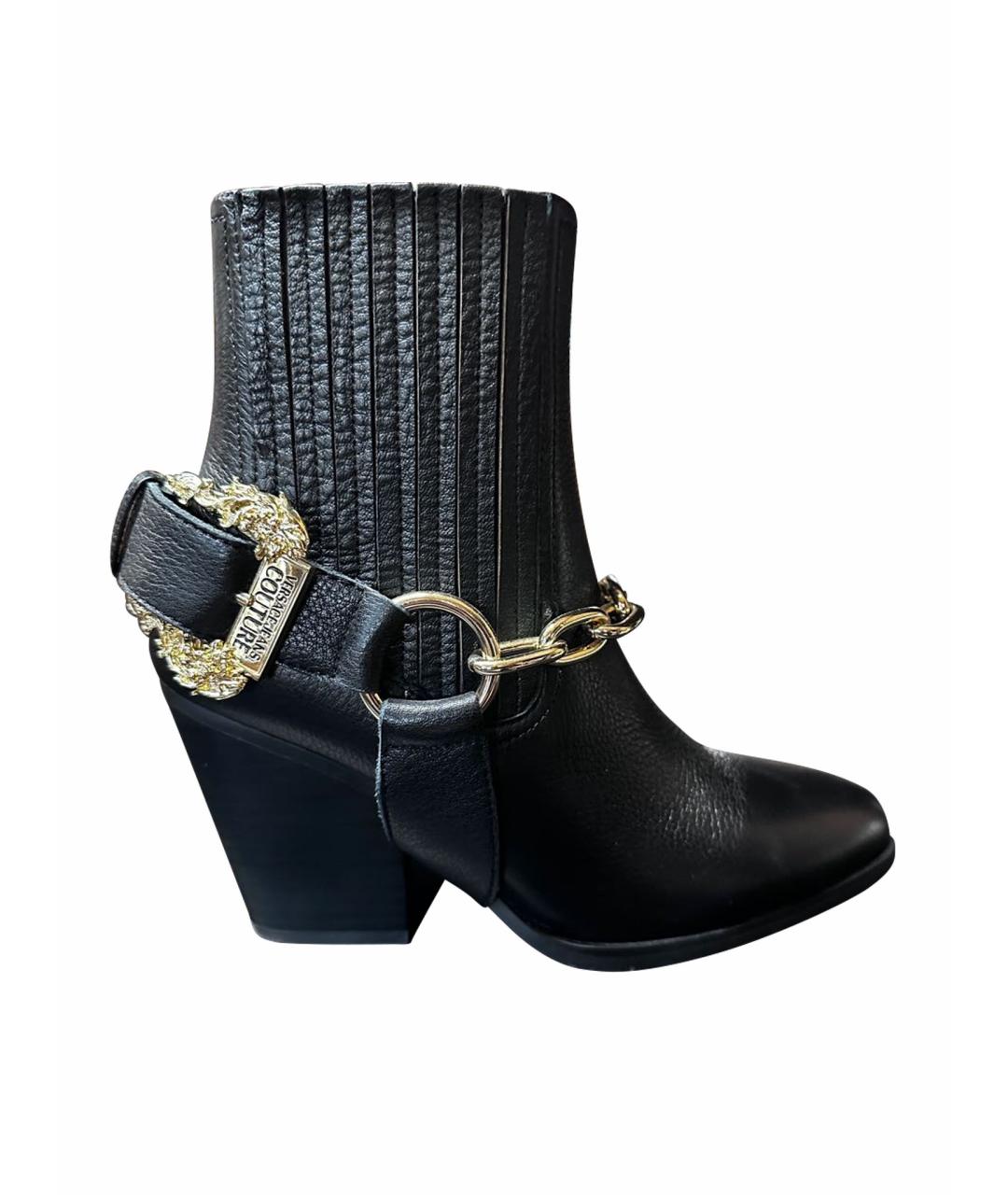 VERSACE JEANS COUTURE Черные кожаные ботильоны, фото 1