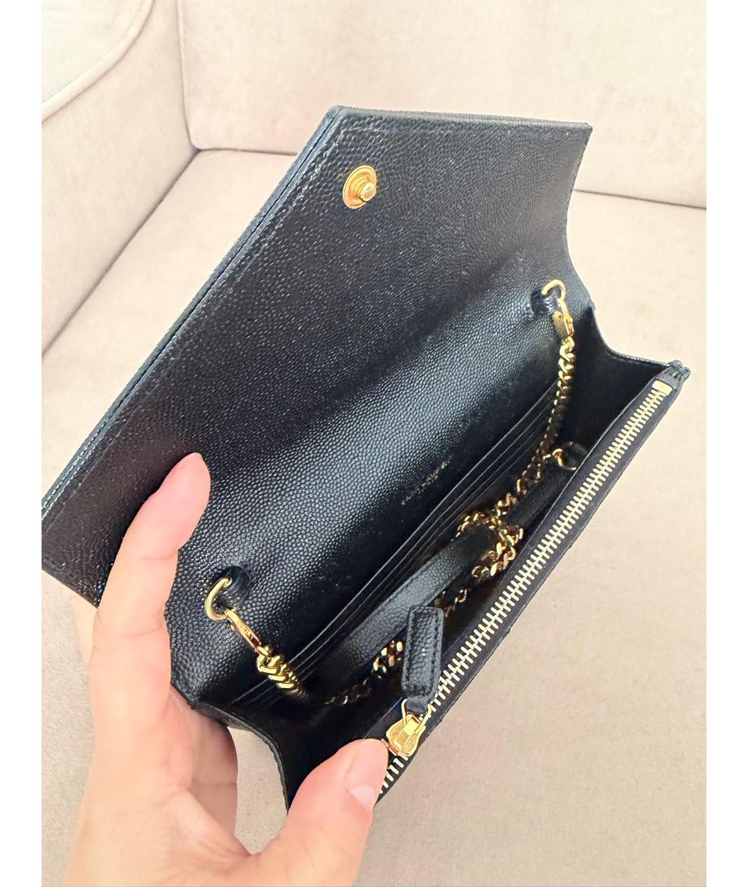 SAINT LAURENT Черный кожаный кошелек, фото 4