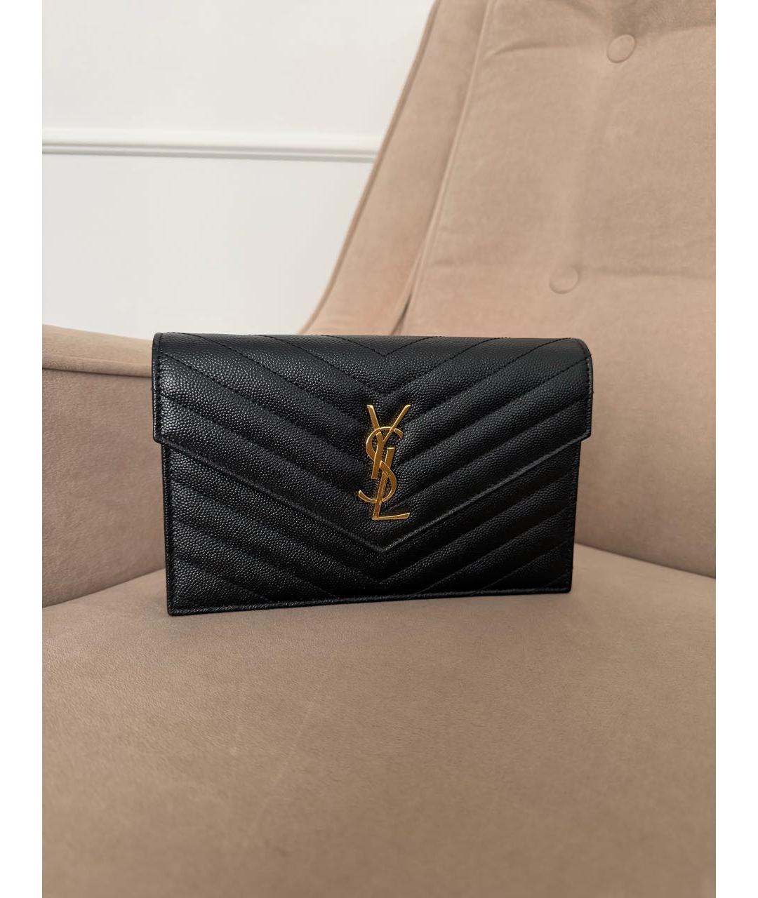 SAINT LAURENT Черный кожаный кошелек, фото 9