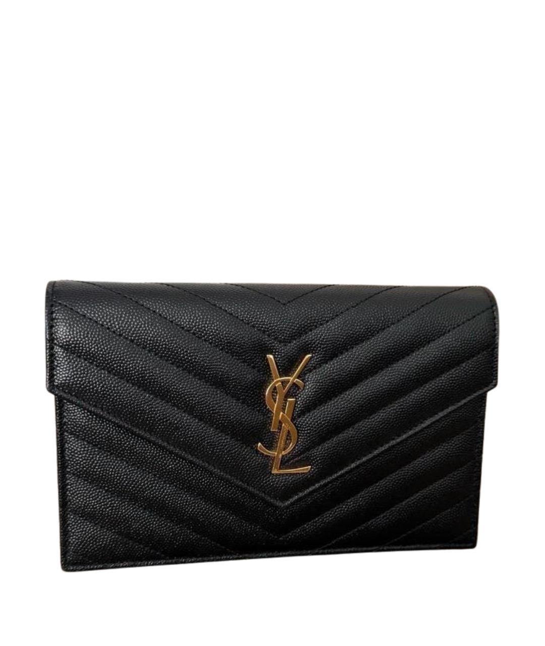 SAINT LAURENT Черный кожаный кошелек, фото 1