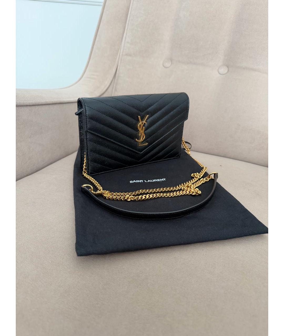SAINT LAURENT Черный кожаный кошелек, фото 2