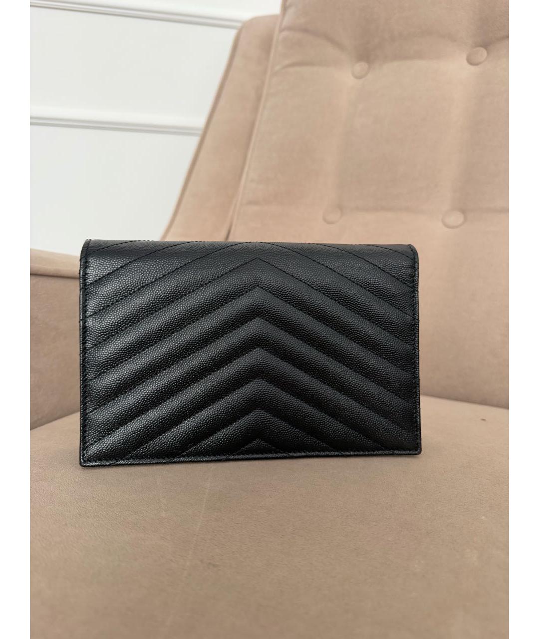 SAINT LAURENT Черный кожаный кошелек, фото 3