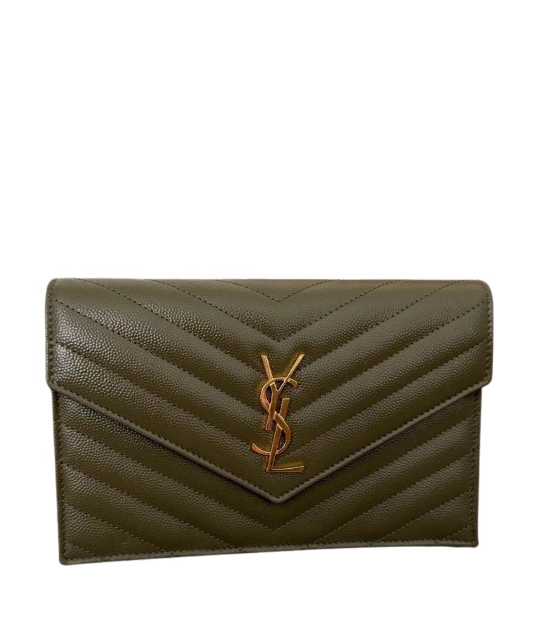 SAINT LAURENT Хаки кожаный кошелек, фото 1