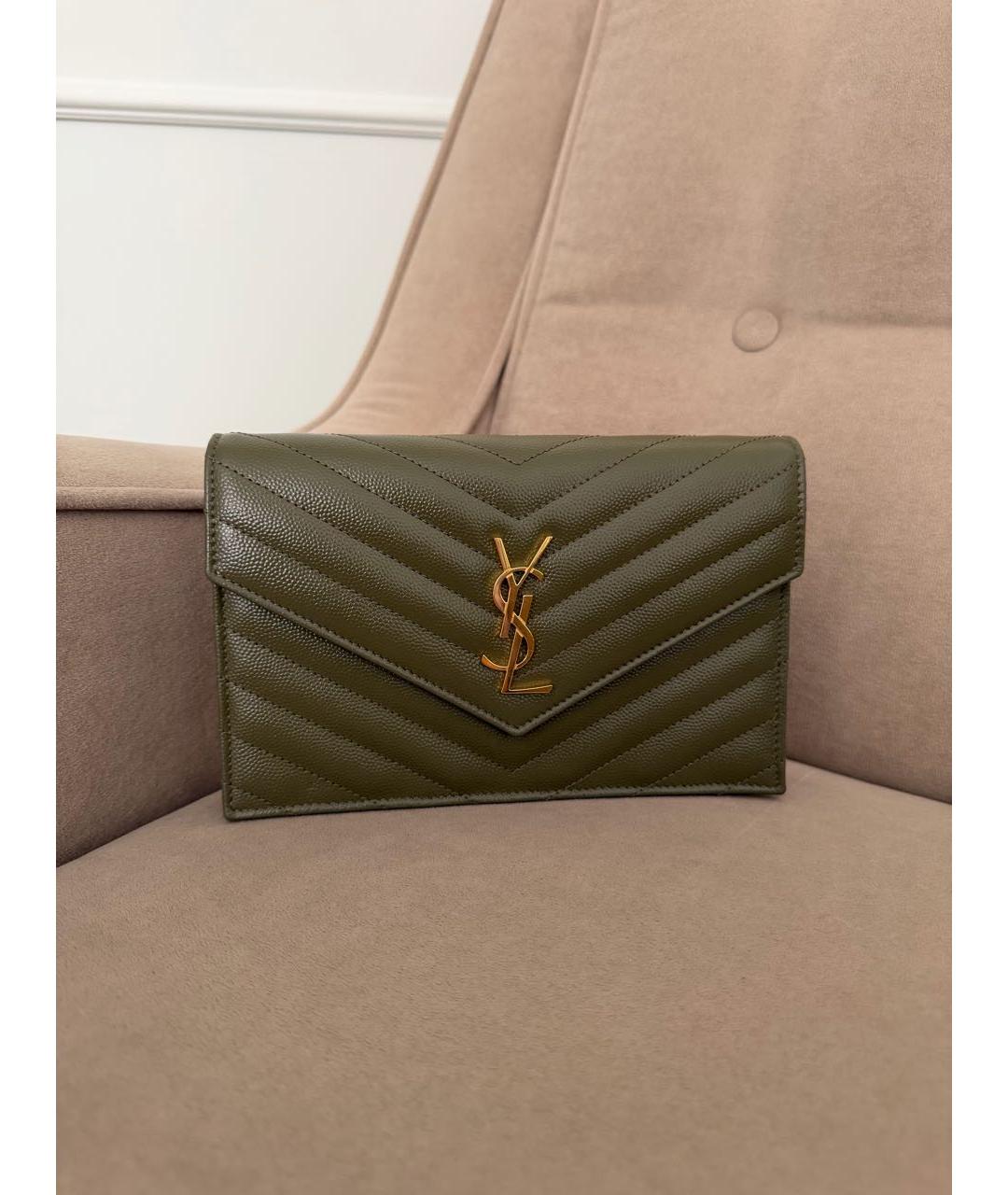 SAINT LAURENT Хаки кожаный кошелек, фото 9