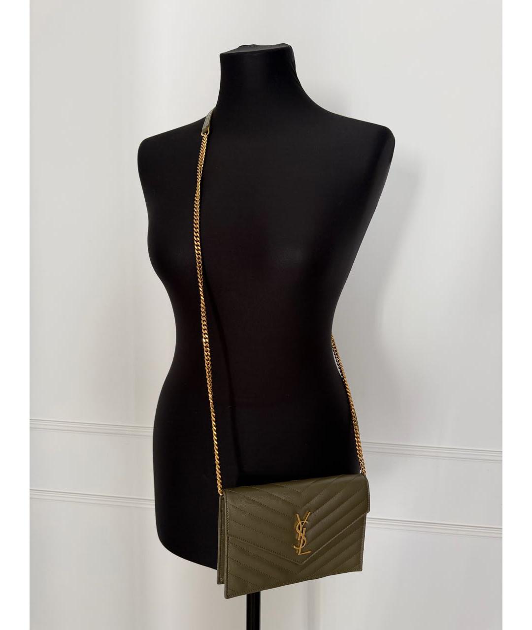 SAINT LAURENT Хаки кожаный кошелек, фото 8