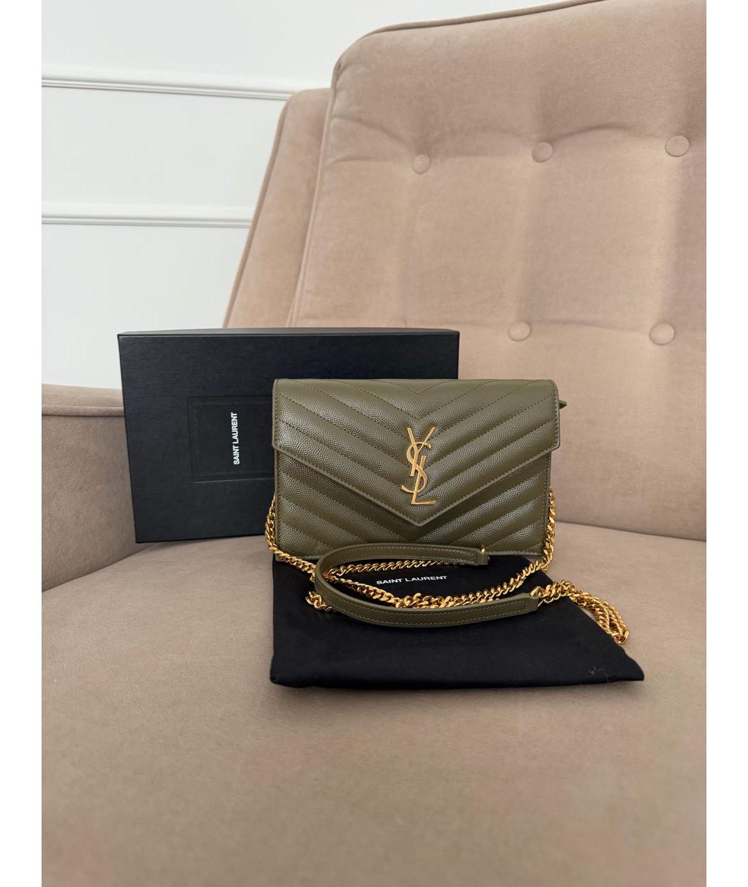 SAINT LAURENT Хаки кожаный кошелек, фото 2