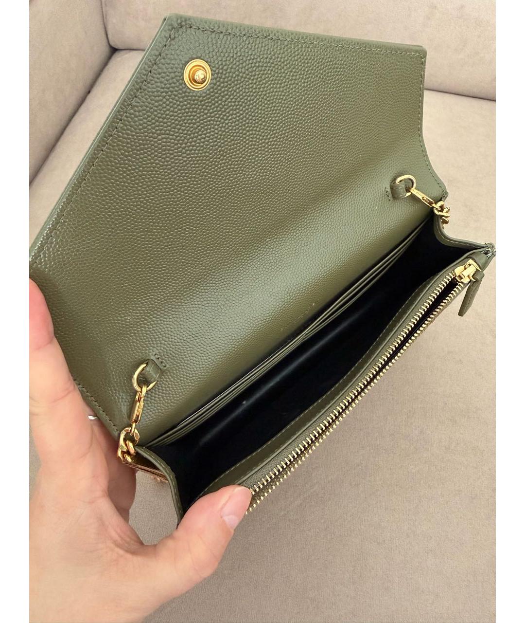 SAINT LAURENT Хаки кожаный кошелек, фото 4