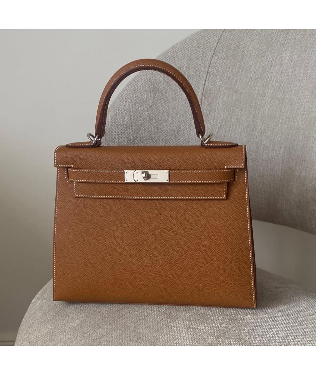 HERMES Коричневая кожаная сумка через плечо, фото 6