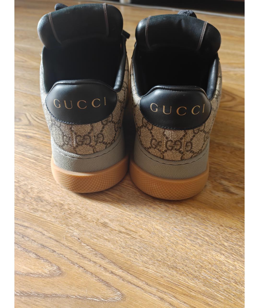 GUCCI Бежевые кожаные низкие кроссовки / кеды, фото 4