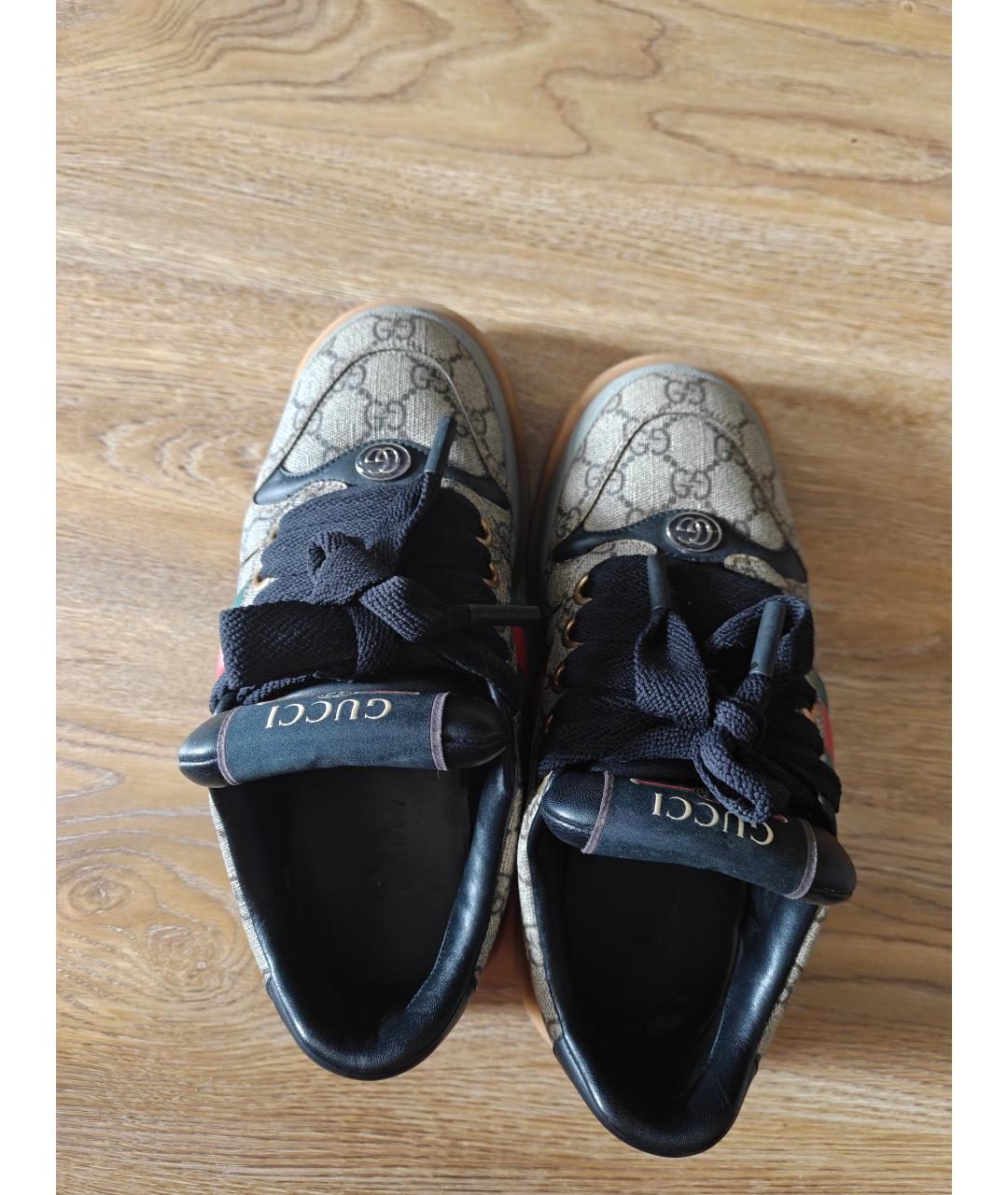 GUCCI Бежевые кожаные низкие кроссовки / кеды, фото 3