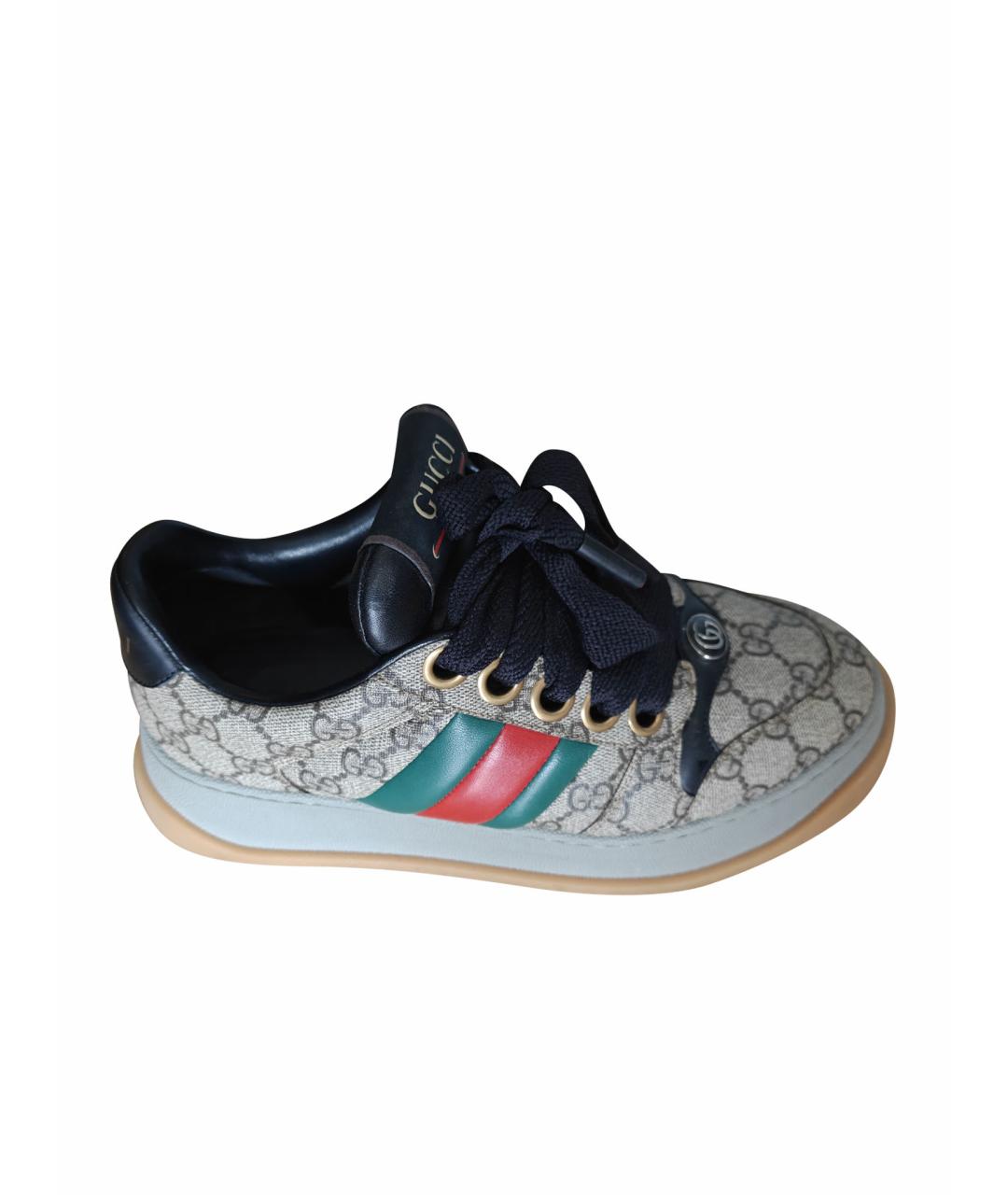 GUCCI Бежевые кожаные низкие кроссовки / кеды, фото 6