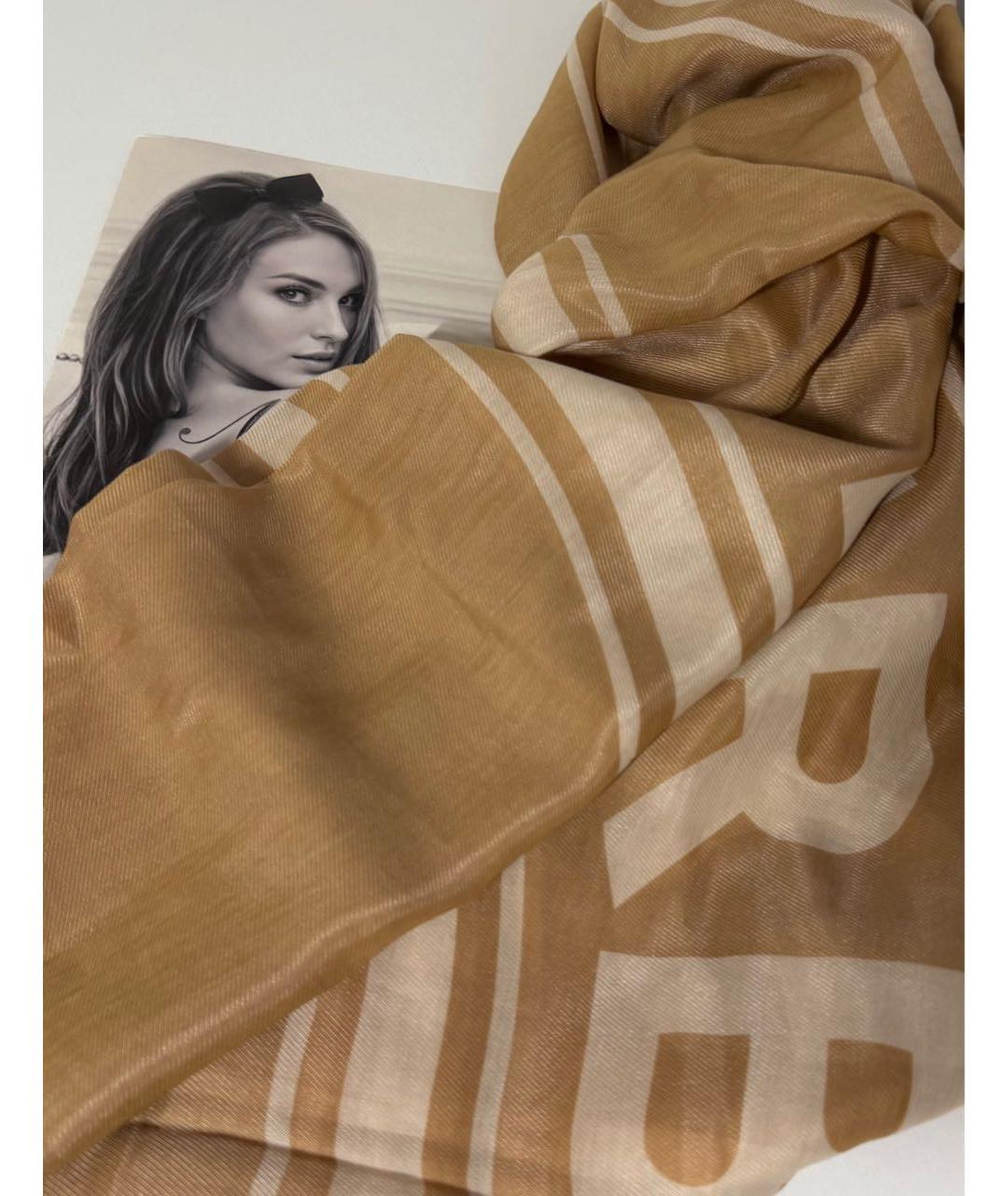 BURBERRY Коричневый хлопковый платок, фото 3