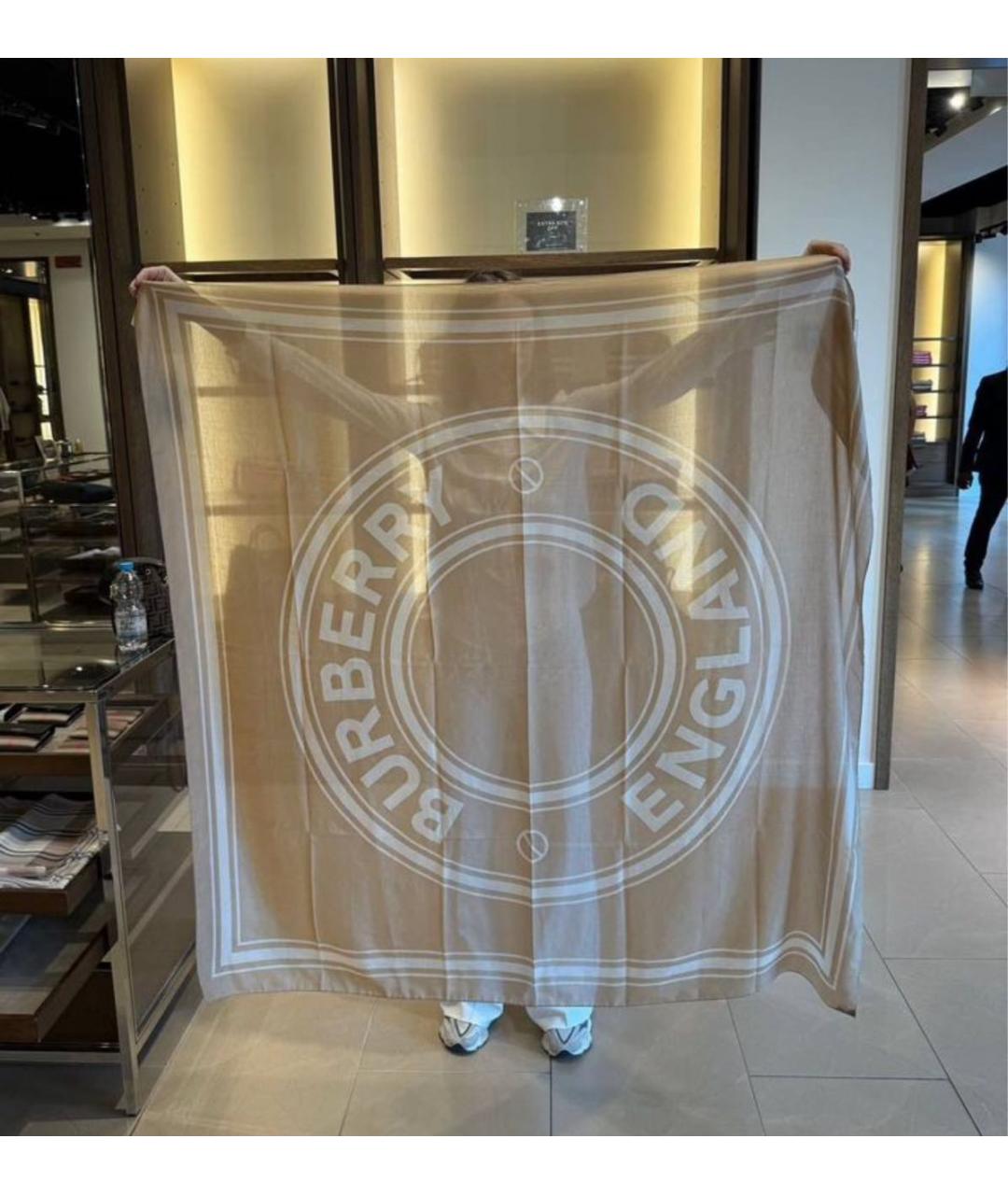 BURBERRY Коричневый хлопковый платок, фото 8