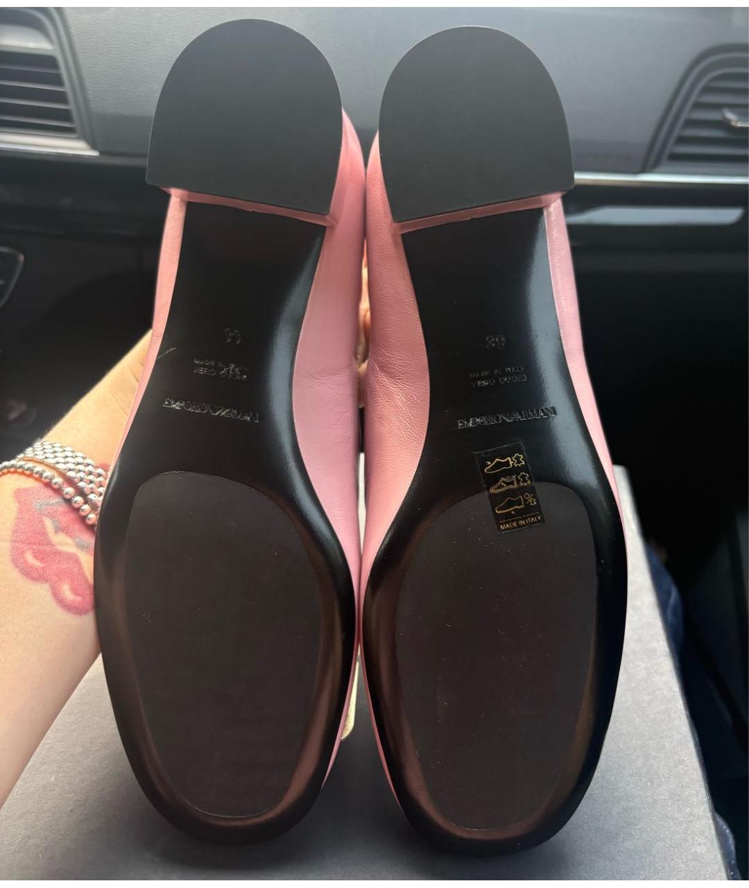 EMPORIO ARMANI Розовые кожаные лодочки на низком каблуке, фото 3