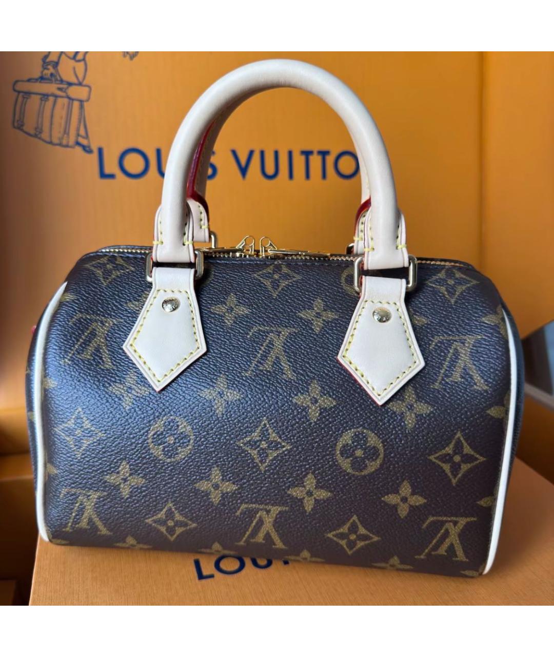 LOUIS VUITTON Коричневая сумка с короткими ручками из канвы, фото 3