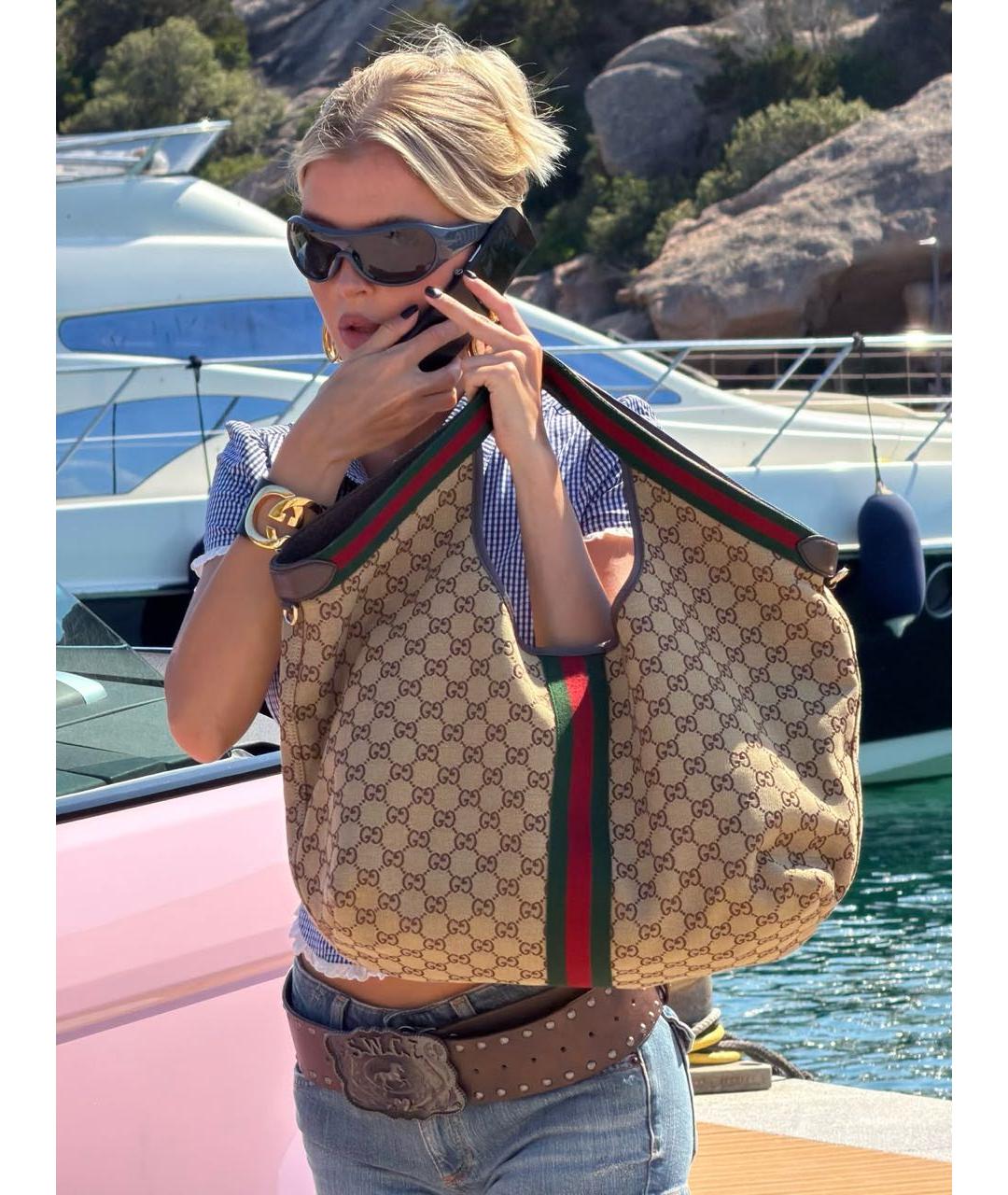 GUCCI Бежевая тканевая сумка тоут, фото 7