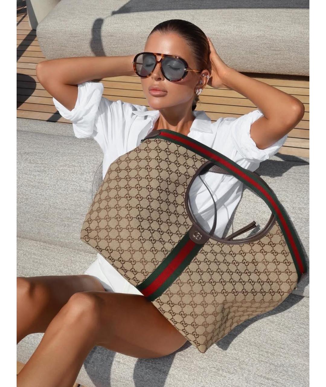 GUCCI Бежевая тканевая сумка тоут, фото 8