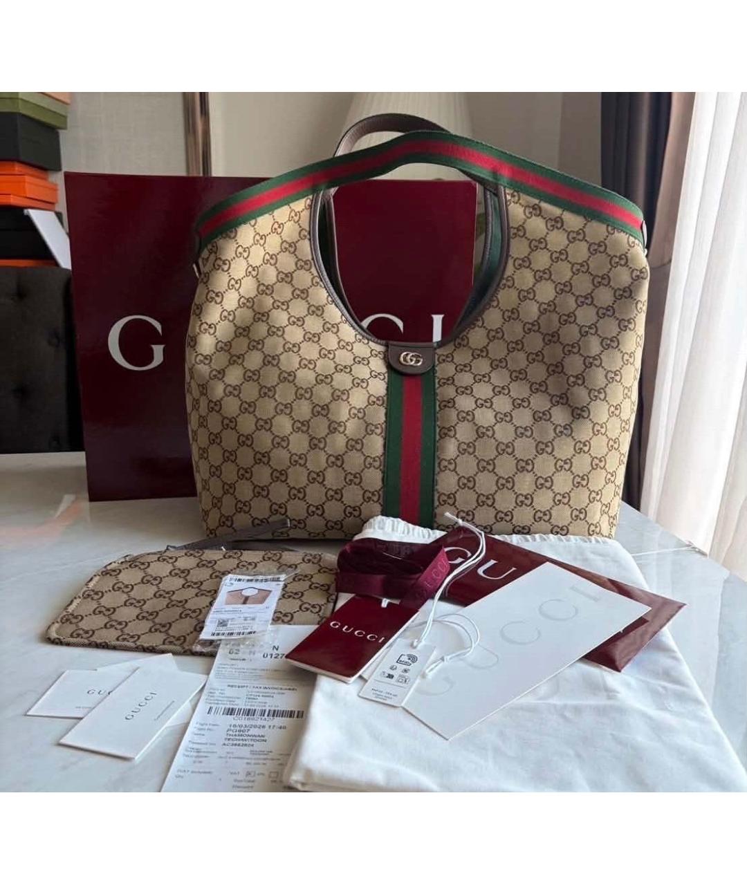 GUCCI Бежевая тканевая сумка тоут, фото 2