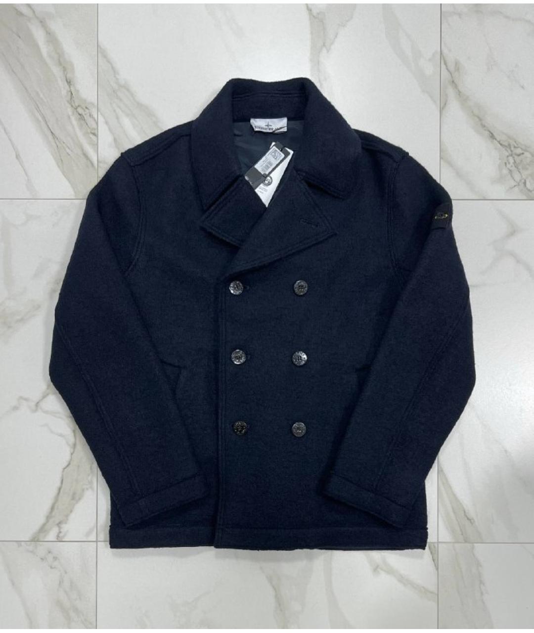 STONE ISLAND Темно-синее шерстяное пальто, фото 9