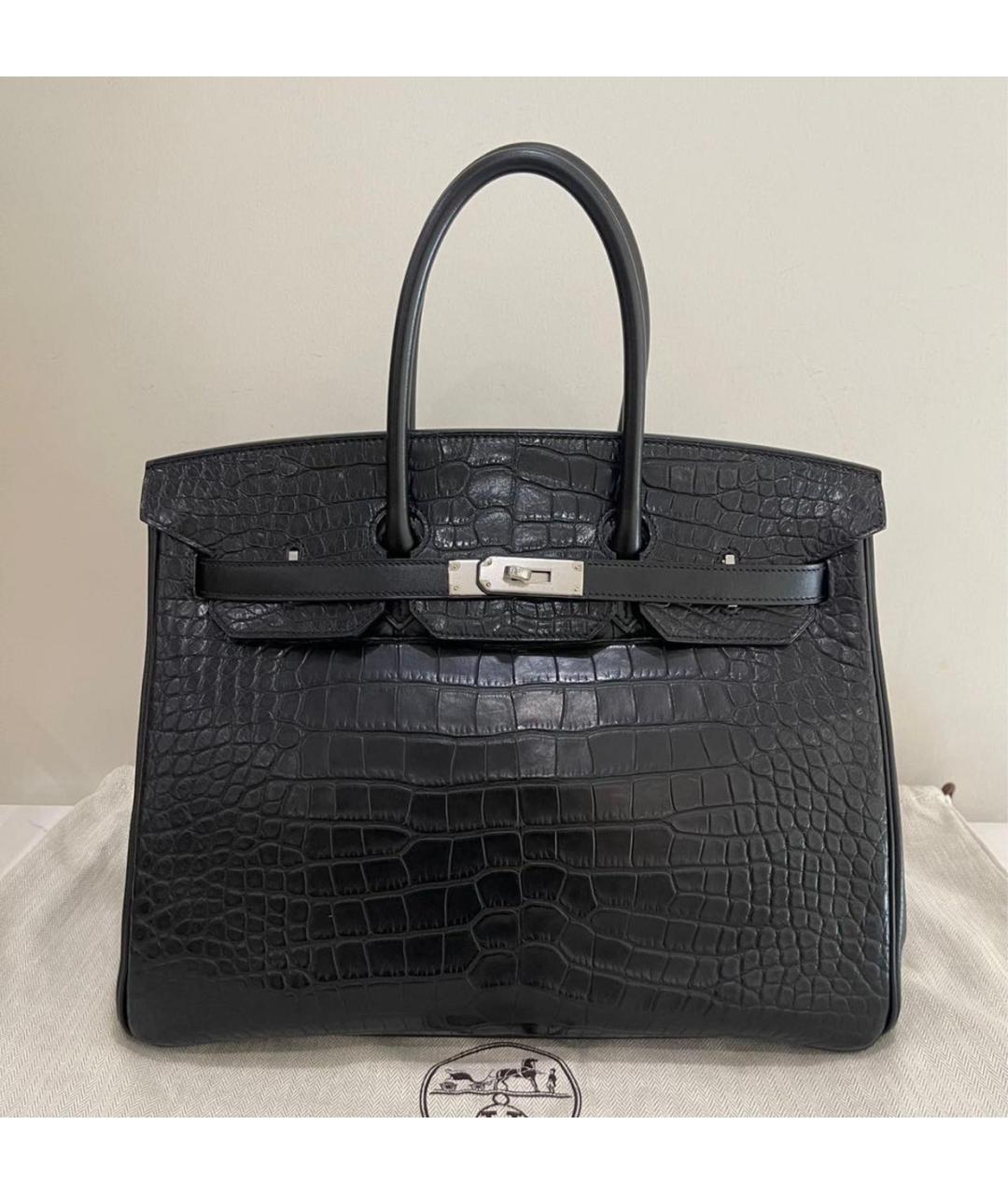 HERMES Черная сумка с короткими ручками из экзотической кожи, фото 8